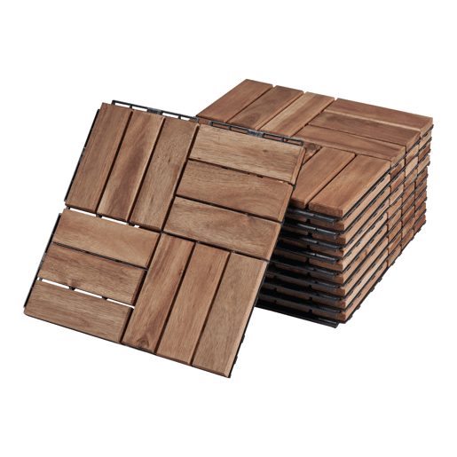 Conjunto de 10 ladrilhos Alliste click, 12 ripas de acáciaplástico 0,9 m², - Natural casa.pro