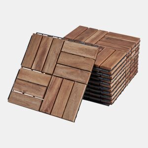 Conjunto de 10 ladrilhos Alliste click, 12 ripas de acáciaplástico 0,9 m², - Natural casa.pro