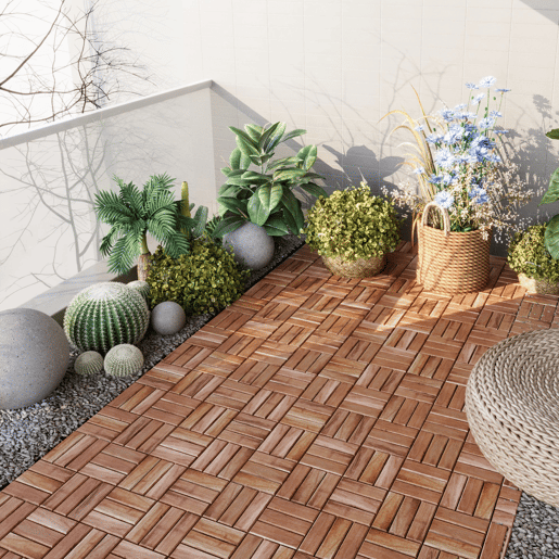 Conjunto de 10 ladrilhos Alliste click, 12 ripas de acáciaplástico 0,9 m², - Natural casa.pro