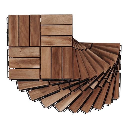 Conjunto de 10 ladrilhos Alliste click, 12 ripas de acáciaplástico 0,9 m², - Natural casa.pro