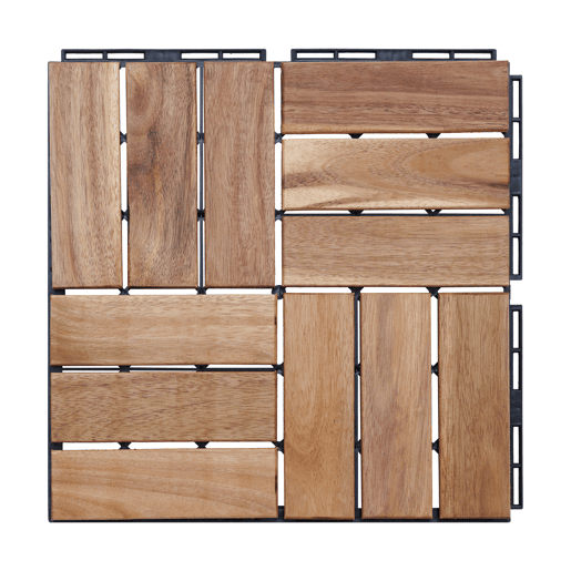 Conjunto de 10 ladrilhos Alliste click, 12 ripas de acáciaplástico 0,9 m², - Natural casa.pro