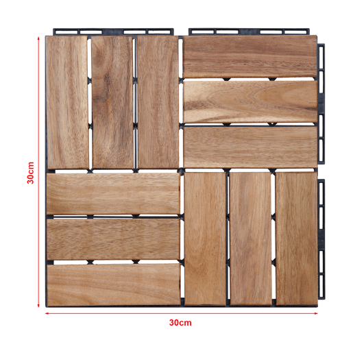 Conjunto de 10 ladrilhos Alliste click, 12 ripas de acáciaplástico 0,9 m², - Natural casa.pro