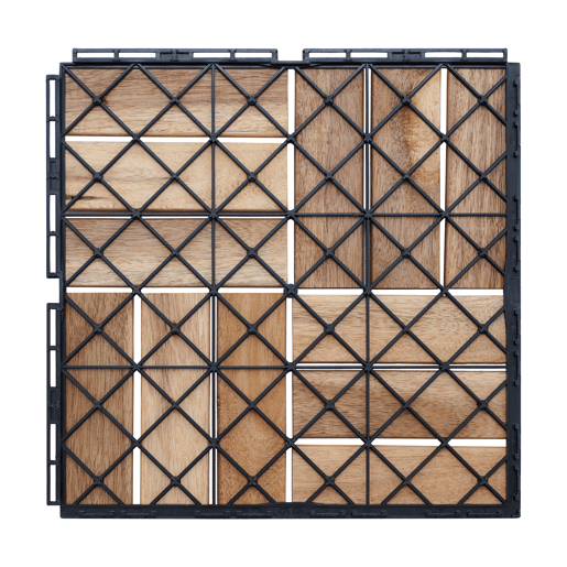 Conjunto de 10 ladrilhos Alliste click, 12 ripas de acáciaplástico 0,9 m², - Natural casa.pro