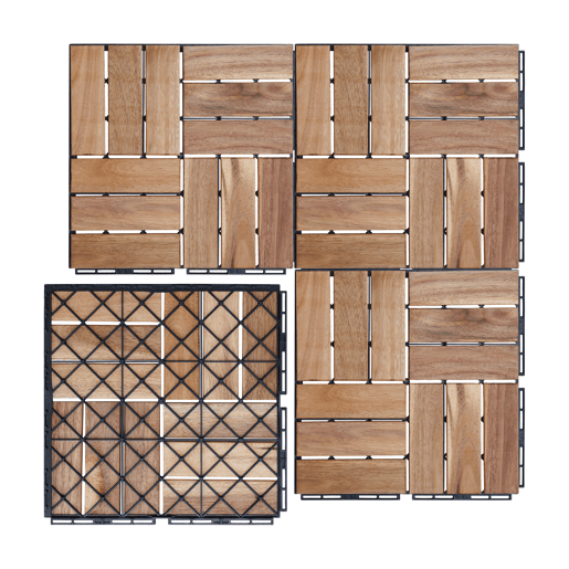 Conjunto de 10 ladrilhos Alliste click, 12 ripas de acáciaplástico 0,9 m², - Natural casa.pro