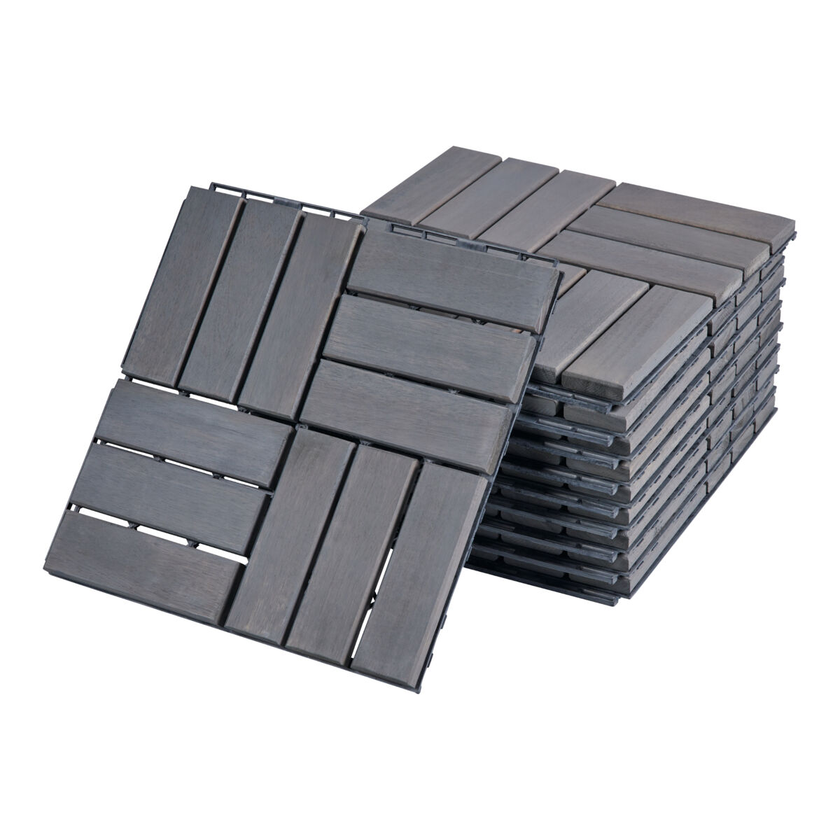 Set de 10 baldosas clic Alliste 12 láminas acacia/plástico