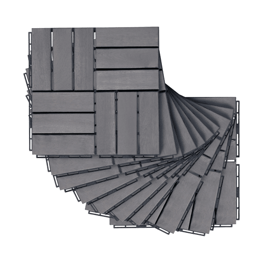 Conjunto de 10 ladrilhos Alliste click, 12 ripas de acáciaplástico 0,9 m², - Cinzento casa.pro
