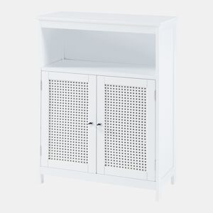 Armário de casa de banho Karlsøy com 2 portas MDF rattan 80x60x28cm - Branco en.casa