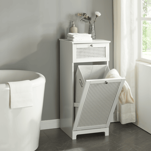 Armário para lavandaria Karlsøy com cesto extraível MDF 90x38x40cm - Branco en.casa