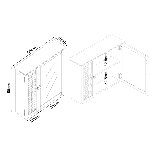 Armário de parede Karlsøy com espelho MDF PVC 50x60x15 cm - Branco en.casa