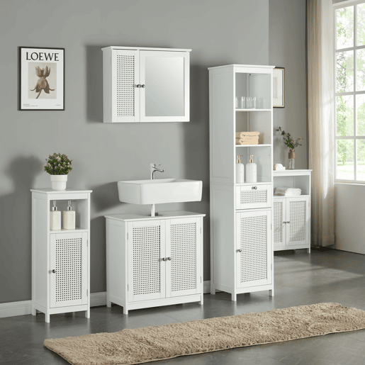 Armário de parede Karlsøy com espelho MDF PVC 50x60x15 cm - Branco en.casa