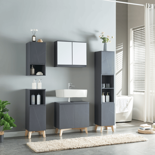 Armário alto com 2 portas MDF pinho 160x30x30cm - Cinzento en.casa