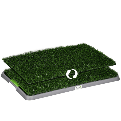 PawHut Resguardo de Treino para Cães com 2 Relvas Artificiais Sanitário para Cães com Grade e Bandeja para Treino de Filhotes no Exterior e Interior 67x41x3,5 cm Verde