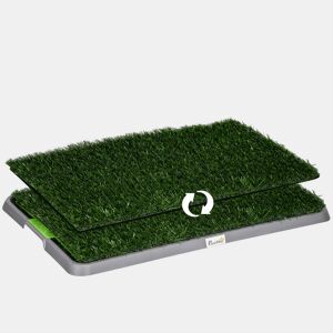 PawHut Resguardo de Treino para Cães com 2 Relvas Artificiais Sanitário para Cães com Grade e Bandeja para Treino de Filhotes no Exterior e Interior 67x41x3,5 cm Verde