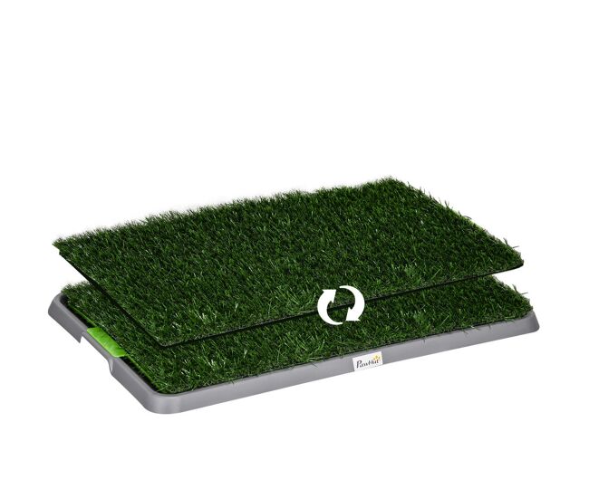 Pawhut inodoro para perros con 2 céspedes artificiales arenero para perros con rejilla y bandeja para entrenamiento de cachorros en exterior e interior 67x41x3,5 cm verde