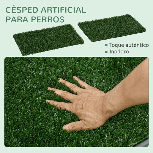 PawHut Resguardo de Treino para Cães com 2 Relvas Artificiais Sanitário para Cães com Grade e Bandeja para Treino de Filhotes no Exterior e Interior 67x41x3,5 cm Verde