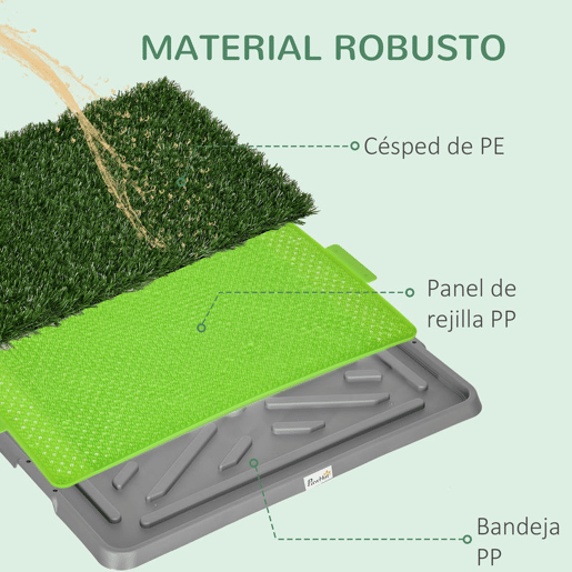 PawHut Resguardo de Treino para Cães com 2 Relvas Artificiais Sanitário para Cães com Grade e Bandeja para Treino de Filhotes no Exterior e Interior 67x41x3,5 cm Verde