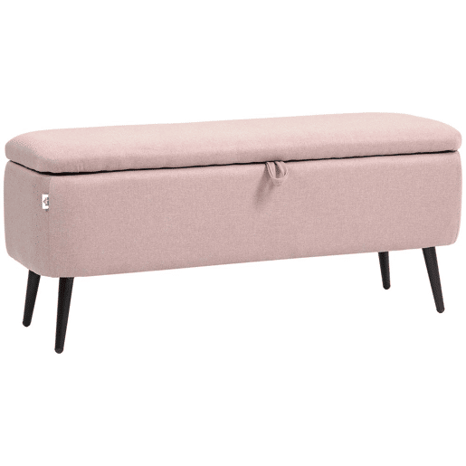 HOMCOM Banco de Armazenamento Estofado em Linho com Tampa Abatível e Pés de Aço para Dormitório Sala de Estar Entrada Carga Máxima 150kg 101x38,5x44,5 cm Rosa