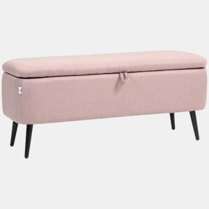 HOMCOM Banco de Armazenamento Estofado em Linho com Tampa Abatível e Pés de Aço para Dormitório Sala de Estar Entrada Carga Máxima 150kg 101x38,5x44,5 cm Rosa