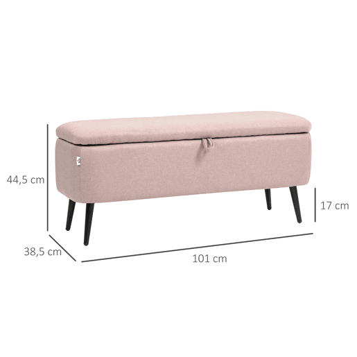 HOMCOM Banco de Armazenamento Estofado em Linho com Tampa Abatível e Pés de Aço para Dormitório Sala de Estar Entrada Carga Máxima 150kg 101x38,5x44,5 cm Rosa
