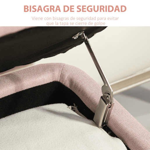 HOMCOM Banco de Armazenamento Estofado em Linho com Tampa Abatível e Pés de Aço para Dormitório Sala de Estar Entrada Carga Máxima 150kg 101x38,5x44,5 cm Rosa