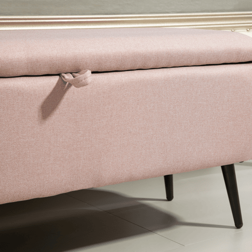 HOMCOM Banco de Armazenamento Estofado em Linho com Tampa Abatível e Pés de Aço para Dormitório Sala de Estar Entrada Carga Máxima 150kg 101x38,5x44,5 cm Rosa