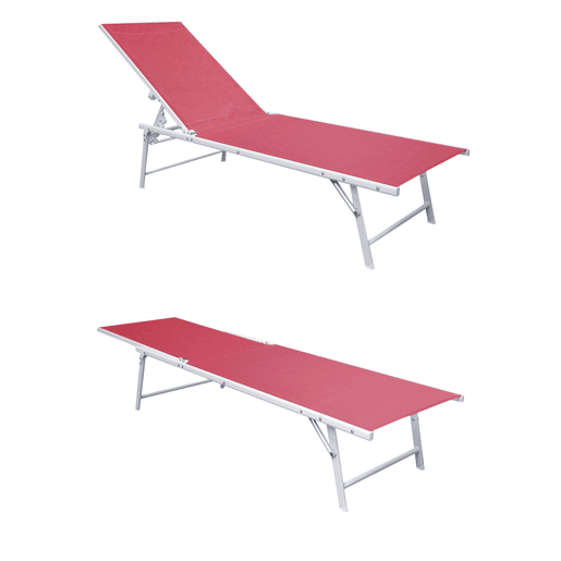 Lote de 2 tumbonas plegables SICILIA de textileno rosa - estructura blanca
