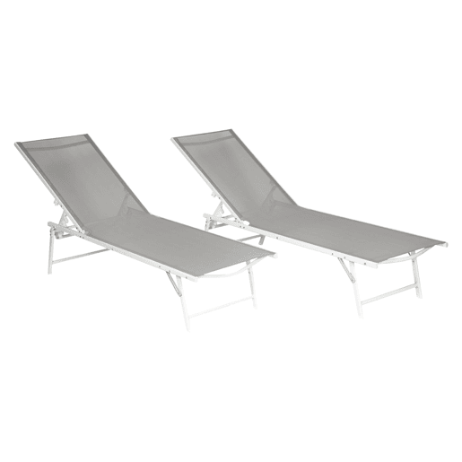 Lote de 2 tumbonas plegables SICILIA de textileno gris - estructura blanca
