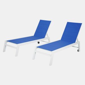 Lote de 2 tumbonas BARBADOS en textileno color azul - aluminio color blanco