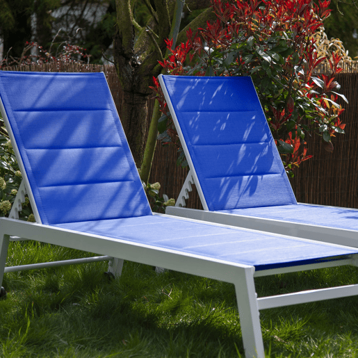 Lote de 2 tumbonas BARBADOS en textileno color azul - aluminio color blanco