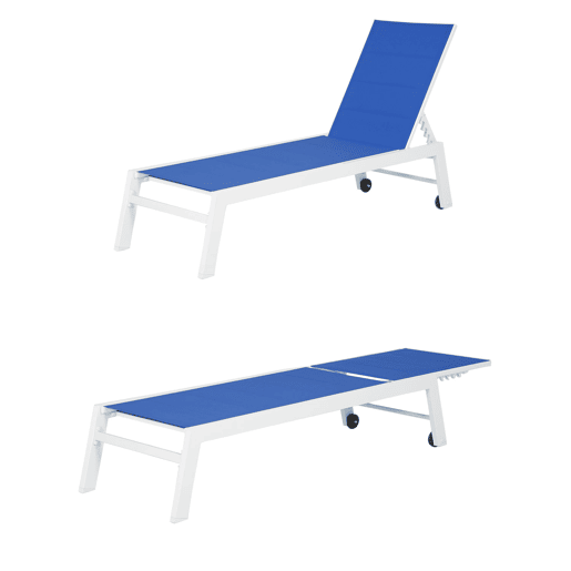 Lote de 2 tumbonas BARBADOS en textileno color azul - aluminio color blanco