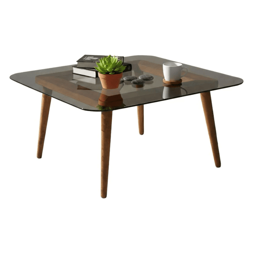 Mesa de Centro em Madeira Maciça com Efeito Fumê Mesa de Centro em Madeira Maciça com Efeito Fumê