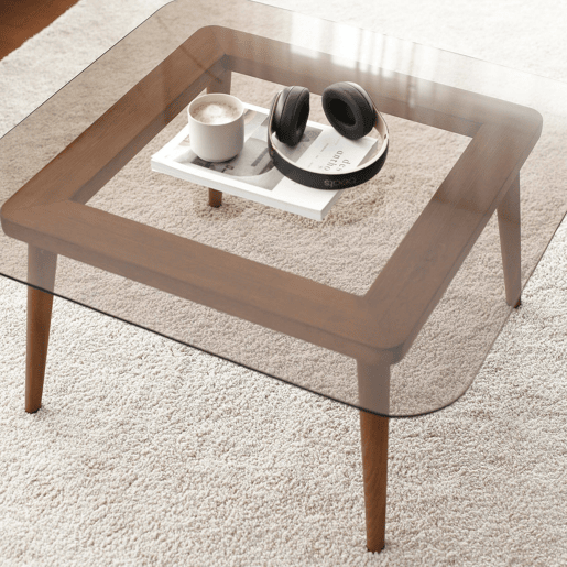 Mesa de Centro em Madeira Maciça com Efeito Fumê Mesa de Centro em Madeira Maciça com Efeito Fumê