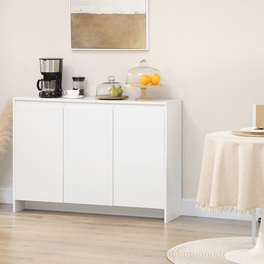 HOMCOM Aparador de Cozinha Moderno com 3 Portas Prateleiras Ajustáveis u200Bu200Be Suporte para TV com Fecho suave 120x35x85 cm Branco