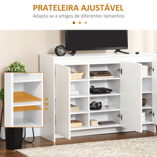 HOMCOM Aparador de Cozinha Moderno com 3 Portas Prateleiras Ajustáveis u200Bu200Be Suporte para TV com Fecho suave 120x35x85 cm Branco