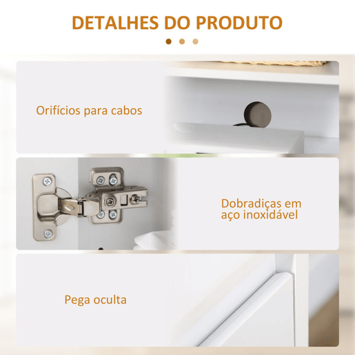 HOMCOM Aparador de Cozinha Moderno com 3 Portas Prateleiras Ajustáveis u200Bu200Be Suporte para TV com Fecho suave 120x35x85 cm Branco