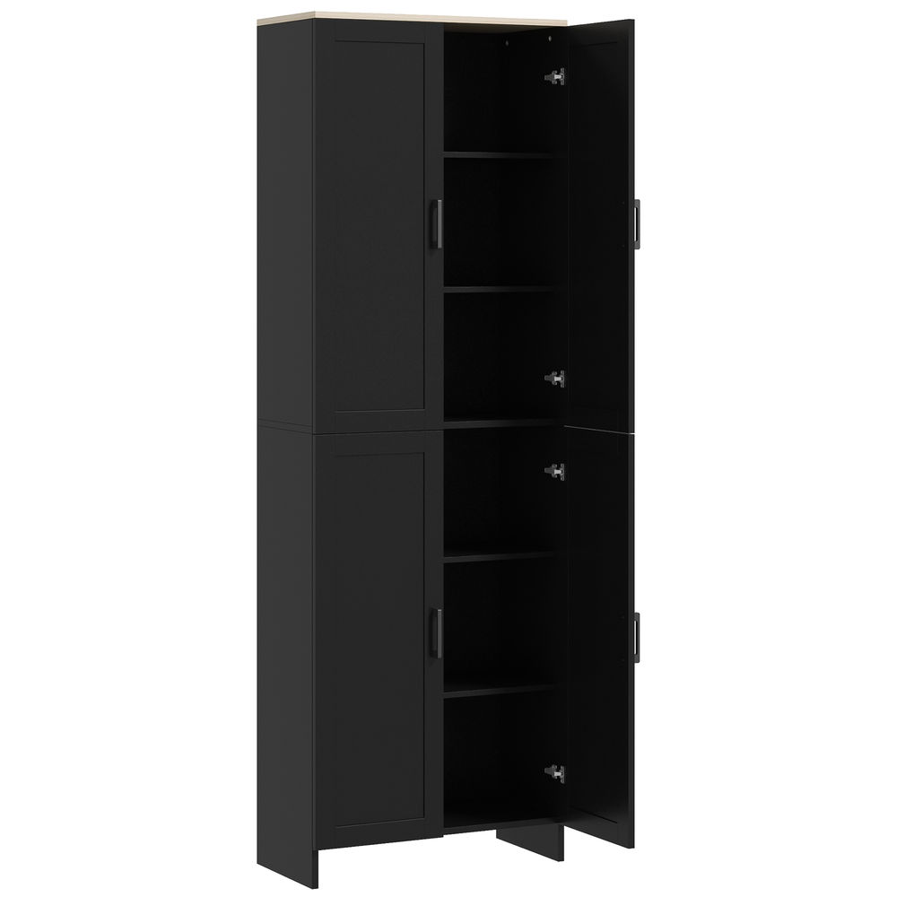 Homcom alacena de cocina armario de cocina mueble auxiliar con puertas y estantes ajustables antivuelco para comedor salón 60x30x171 cm negro