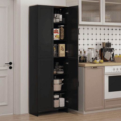 HOMCOM Aparador de 4 Portas, Armário Estreito para Sala, Cozinha ou Entrada com Prateleiras Ajustáveis, 60x30x171 cm, Preto