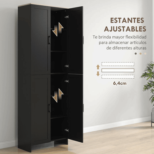 HOMCOM Aparador de 4 Portas, Armário Estreito para Sala, Cozinha ou Entrada com Prateleiras Ajustáveis, 60x30x171 cm, Preto