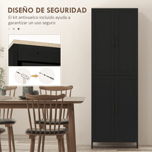 HOMCOM Aparador de 4 Portas, Armário Estreito para Sala, Cozinha ou Entrada com Prateleiras Ajustáveis, 60x30x171 cm, Preto