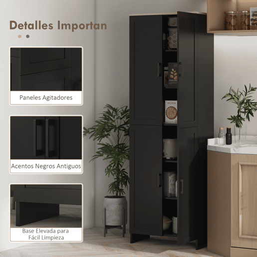HOMCOM Aparador de 4 Portas, Armário Estreito para Sala, Cozinha ou Entrada com Prateleiras Ajustáveis, 60x30x171 cm, Preto
