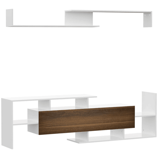 HOMCOM Móvel de TV Moderno Móvel de Sala de Estar para Televisores 153,6x25x42 cm e Prateleira de Parede 150x14,5x16,3 cm Branco e Marrom HOMCOM Móvel de TV Moderno Móvel de Sala de Estar para Televisores 153,6x25x42 cm e Prateleira de Parede 150x14,5x16,3 cm Branco e Marrom
