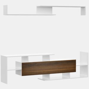 HOMCOM Móvel de TV Moderno Móvel de Sala de Estar para Televisores 153,6x25x42 cm e Prateleira de Parede 150x14,5x16,3 cm Branco e Marrom