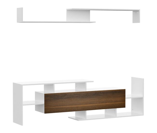 Homcom muebles de salón conjunto muebles de tv para televisiones de pared hasta 65" o de pie hasta 40"con mesa para televisor 153,6x25x42 cm y estante de pared 150x14,5x16,3 cm blanco y marrón