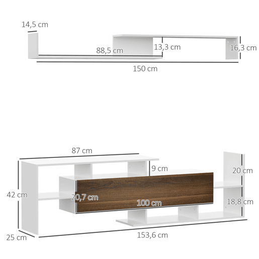 HOMCOM Móvel de TV Moderno Móvel de Sala de Estar para Televisores 153,6x25x42 cm e Prateleira de Parede 150x14,5x16,3 cm Branco e Marrom HOMCOM Móvel de TV Moderno Móvel de Sala de Estar para Televisores 153,6x25x42 cm e Prateleira de Parede 150x14,5x16,3 cm Branco e Marrom