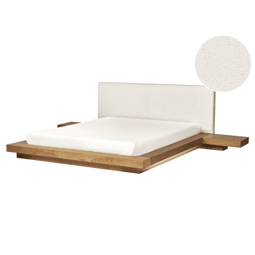 Cama com LED Bouclé ZEN 160 x 200 cm LED Freixo natural