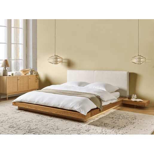 Cama com LED Bouclé ZEN 160 x 200 cm LED Freixo natural