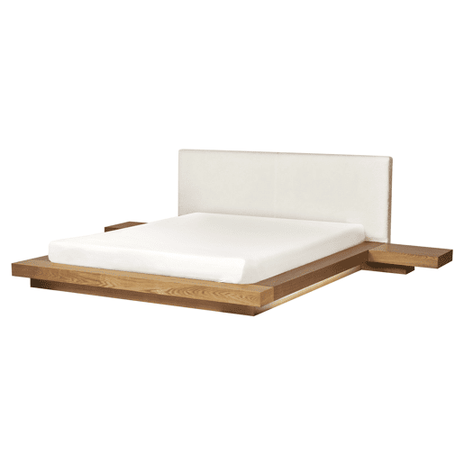 Cama com LED Bouclé ZEN 160 x 200 cm LED Freixo natural