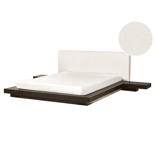 Cama com LED Bouclé ZEN 160 x 200 cm LED Madeira escura de freixo