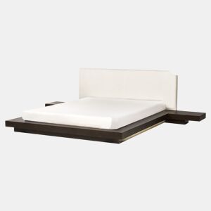 Cama com LED Bouclé ZEN 160 x 200 cm LED Madeira escura de freixo