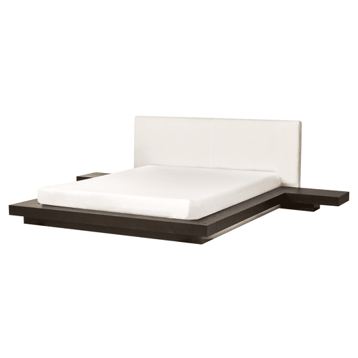 Cama com LED Bouclé ZEN 160 x 200 cm LED Madeira escura de freixo